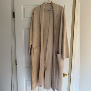 Mango Open-Front Long Cardigan in Light Beige